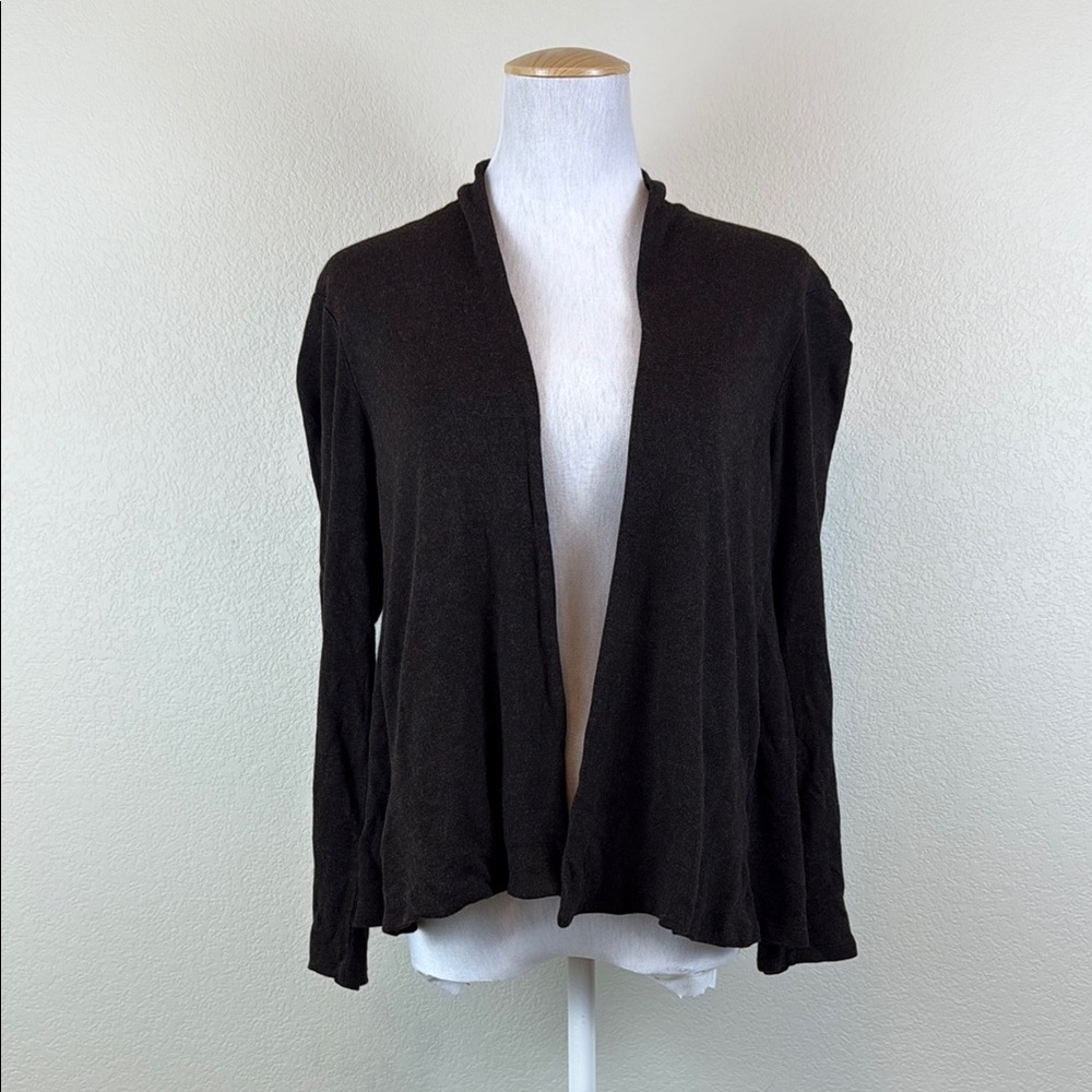 Eileen Fisher Dark Brown Open Front Cardigan Sweater‎ Size Petite Large